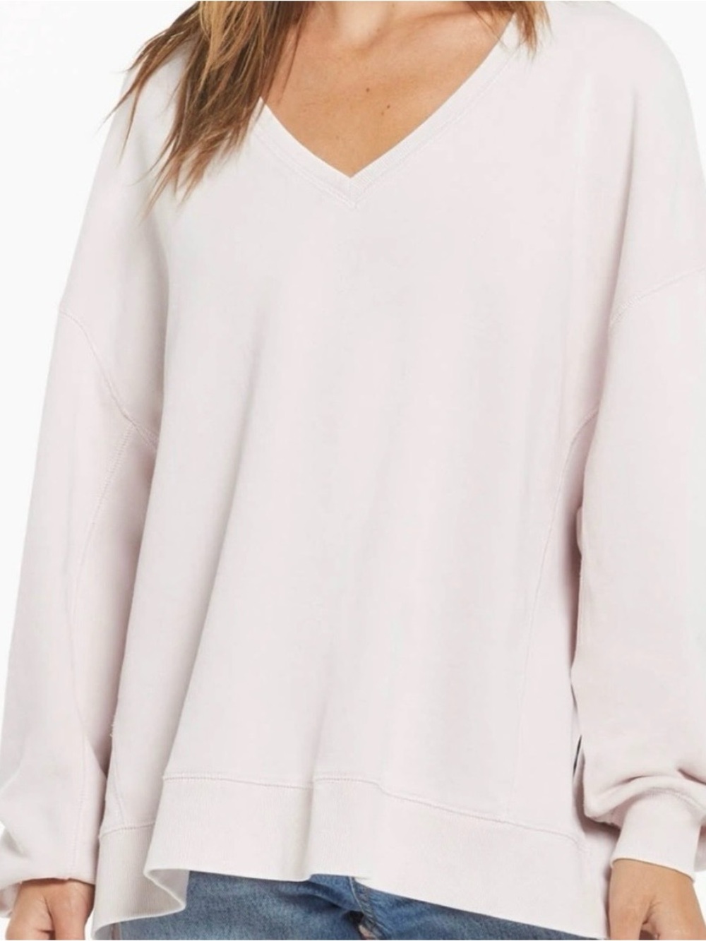 Z Supply Relaxed V-Neck Sweater in Pale Pink